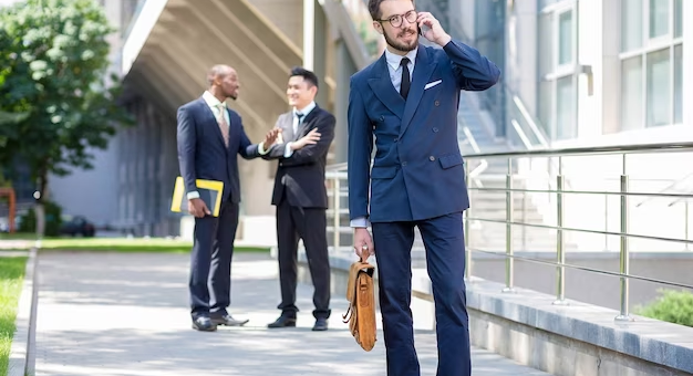 Man in a suit talking on the phone